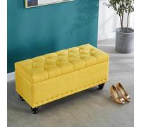 Banc de rangement ottomane jaune avec boîte de rangement pour entrée, étagère à chaussures, banc d'intérieur pour couloir 80 cm Contenitore Panca Meuble d'entrée élégant pour chambre d'enfant
