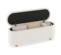 Banc de Rangement Ovale 139 x 40,5 x 48,5 cm Assise Confortable et Grand Espace de Rangement Style Moderne en Tissu Teint Blanc 20_0017100