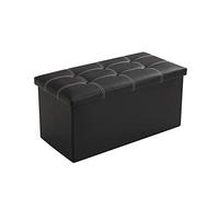 Banc de rangement pliable avec couvercle, en cuir, repose-pieds pour jouets, imperméable, noir (76 x 38 x 38 cm)