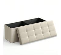 SONGMICS Banc de Rangement, Pouf Pliable, 38 x 110 x 38 cm, Bout de Lit, Repose-Pieds, Coffre de Rangement, Charge jusqu'à 300 kg, pour Salon, Chambre, Entrée, Blanc Crème LSF77BE