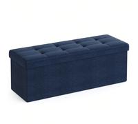 SONGMICS Mazie Collection - Banc de Rangement, Repose-Pieds Pliable de 110 cm, Bout de Lit, Montage Facile, pour Salon, Chambre, Entrée, Bleu Minuit LSF77IN