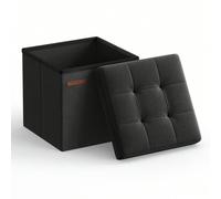 Banc de Rangement Pliable de 30 cm, Coffre de Rangement, Tabouret Repose-pieds, Pouf de Chambre, Noir [Élégant et robuste] Ce pouf est doté d'un élégant tissu façon lin avec de fines coutures. Des pla