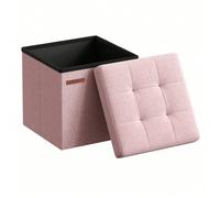 Banc de Rangement Pliable de 30 cm, Coffre de Rangement, Tabouret Repose-pieds, Pouf de Chambre, Rose Bonbon [Élégant et robuste] Ce pouf est doté d'un élégant tissu façon lin avec de fines coutures. 
