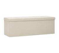 Banc de Rangement Pliable Faux Lin Blanc Crème MDF avec Coffre | Rangement polyvalent, assise confortable, mousse intégrée, pliable, capacité 110 kg, entrée salon chambre