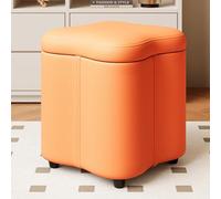 Banc de rangement pliable vintage avec couvercle, repose-pieds multifonction et tabouret de maquillage pour chambre à coucher, entrée, salon et cuisine, couleur orange