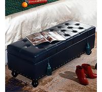 Banc de rangement polyvalent en simili cuir bleu foncé - Repose-pieds moderne pour salon et chambre à coucher - 60 x 40 x 42 cm - Meuble de maison élégant