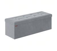 Banc De Rangement, Pouf En Velours, Avec Couvercle, Avec 2 Boîtes, Séparateur Amovible, 38 X 110 X 38 Cm, Gris Tourterelle Gris