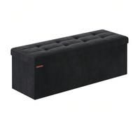 Banc De Rangement, Pouf En Velours, Avec Couvercle, Avec 2 Boîtes, Séparateur Amovible, 38 X 110 X 38 Cm, Noir D'encre Noir