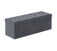 Banc De Rangement, Pouf En Velours, Avec Couvercle, Avec 2 Boîtes, Séparateur Amovible, 38 X 110 X 38 Cm, Gris Ardoise Gris