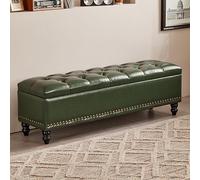 Banc de rangement pour chambre à coucher et entrée, ottomane en bois avec revêtement en cuir, siège rembourré étroit moderne pour économiser de l'espace et organiser