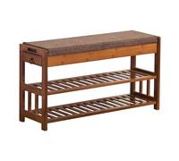 Banc de rangement pour chaussures d'entrée en bois avec siège confortable en coton et lin et tiroir latéral pour une organisation facile