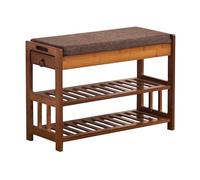 Banc de rangement pour chaussures d'entrée en bois avec siège confortable en coton et lin et tiroir latéral pour une organisation facile