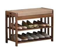 Banc de rangement pour chaussures d'entrée en bois avec siège rembourré et étagère à chaussures en bambou à 3 niveaux - Élégant pour couloir, chambre à coucher ou vestiaire
