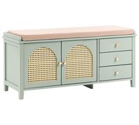 Banc de Rangement pour Chaussures Rotin Tiroirs Étagères Assise Rembourrée Vert