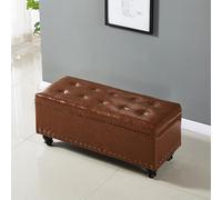 Banc de rangement rectangulaire élégant en simili cuir caché doux rembourré pour entrée, long siège de garde-robe avec grand espace de rangement, mobilier de maison élégant.