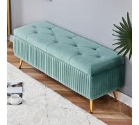 Banc de rangement rectangulaire élégant en velours avec couvercle à charnière, siège d'entrée touffeté à boutons, gain de place, 150,1 x 40 x 45 cm, parfait pour la maison