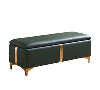 Banc de rangement rectangulaire en cuir avec pieds en métal - Repose-pieds pour salon, chambre à coucher, entrée - Bleu foncé - 80 x 45 x 42 cm et vert - 90 x 45 x 42 cm