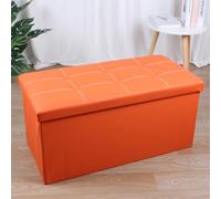 Banc de rangement rectangulaire en cuir synthétique, repose-pieds pliable avec couvercle amovible, 76,2 x 38,1 x 38,1 cm, orange
