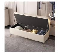 Banc de rangement rectangulaire en similicuir avec plateau relevable pour chambre à coucher, salon, entrée - Coffre de rangement de 120 cm de long - Crème