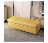 Banc de rangement rectangulaire en similicuir jaune - Ottomane relevable pour chambre à coucher, salon, entrée - Coffre de rangement rembourré polyvalent de 60 cm