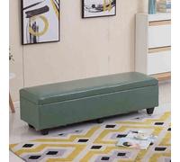 Banc de rangement rectangulaire en similicuir vert moderne pour entrée et salon, parfait comme repose-pied de canapé ou solution de rangement de chevet.