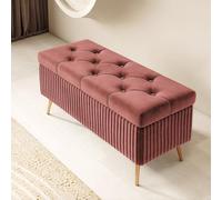 Banc de rangement rectangulaire en velours de luxe avec pieds en métal et couvercle à plateau réversible, idéal pour salon, chambre à coucher et entrée - 80 x 40 x 45 cm