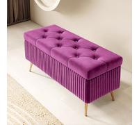Banc de rangement rectangulaire en velours de luxe avec pieds en métal et couvercle à plateau réversible pour salon, chambre à coucher, entrée - 60 x 40 x 45 cm