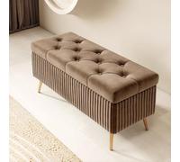 Banc de rangement rectangulaire en velours de luxe avec pieds en métal, plateau réversible et couvercle élégant pour salon, chambre à coucher, entrée 60 x 40 x 45 cm