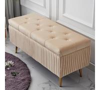 Banc de rangement rectangulaire en velours peluche avec plateau pliable, capitonné à boutons, pour chambre à coucher, 120 x 40 x 45 cm, grande solution de rangement