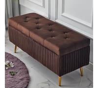 Banc de Rangement Rectangulaire en Velours Peluche avec Plateau Pliable Capitonné à Boutons pour Chambre à Coucher Entrée Salon 100 x 40 x 45 cm