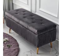 Banc de rangement rectangulaire en velours peluche avec plateau pliable, spacieux 120 x 40 x 45 cm, capitonné avec boutons touffetés pour chambre à coucher et entrée