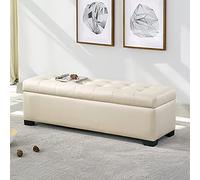 Banc de rangement rectangulaire moderne capitonné simili cuir Ottoman élégant décoration d'intérieur pour salon, entrée, rangement de chaussures, table à langer, champagne, 100 x 45 cm