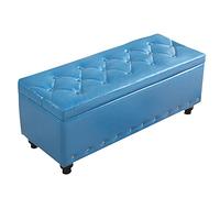 Banc de rangement rectangulaire moderne en similicuir avec dessus relevable, repose-pieds rembourré, élégant pour entrée, coffre de rangement pour chaussures, bleu, 90 x 40 x 40 cm