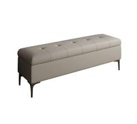 Banc de rangement rectangulaire moderne en similicuir gris fumé pour entrée, salon et chambre à coucher, organiseur de chaussures élégant et repose-pieds confortable (90 cm)