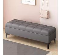 Banc de rangement rectangulaire moderne gris foncé - Ottomane en cuir rembourré avec couvercle à rabat pour entrée, salon, chambre à coucher ou chevet - Repose-pieds élégant avec rangement caché (80