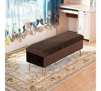 Banc de rangement rectangulaire moderne rembourré en velours avec repose-pieds touffeté en peluche, élégant bout de lit, banc pour entrée ou salon, marron, 60 x 40 x 43 cm