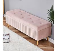 Banc de rangement rectangulaire rembourré en velours avec dessus relevable, siège d'entrée touffeté à boutons, gain de place pour salon, chambre à coucher, couloir (B, 80 x 40 x 45 cm)