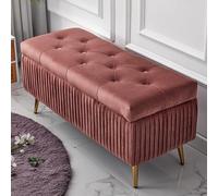 Banc de rangement rectangulaire rembourré en velours avec dessus relevable, siège d'entrée touffeté à boutons, grand espace de rangement, 120 x 40 x 45 cm - Idéal pour entrée et salon