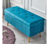 Banc de rangement rectangulaire rembourré en velours avec touffetage à boutons - Siège d'entrée avec plateau relevable, rangement spacieux, 80 x 40 x 45 cm