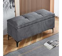 Banc de rangement rectangulaire rembourré en velours côtelé gris pour entrée et chambre à coucher, repose-pieds touffeté avec pieds en métal, 119,4 x 40,6 x 45,7 cm, pour salon et bout de lit