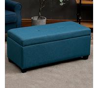Banc de rangement rectangulaire touffeté en lin gris avec housse de siège amovible, repose-pieds polyvalent en tissu et table basse pour salon et chambre à coucher, 80 x 45 x 42 cm