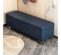 Banc de rangement rembourré à roulettes de 119,4 cm - Ottomane polyvalente en cuir pour entrée, salon, chambre à coucher - Solution de rangement élégante bleu foncé au bout du lit (50 x 40 x 45 cm)