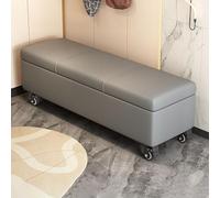 Banc de rangement rembourré à roulettes de 119,4 cm - Ottomane polyvalente en cuir pour entrée, salon, chambre à coucher - Solution de rangement idéale pour bout de lit (110 x 40 cm) - Gris clair
