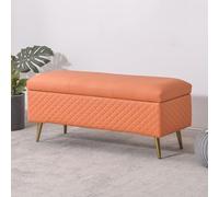 Banc de rangement rembourré avec charnière de sécurité - Grand repose-pieds d'entrée extra long - Pieds en métal - Organiseur gain de place - 90 x 40 x 45 cm - Idéal pour couloir et chambre à coucher