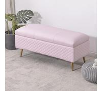 Banc de rangement rembourré avec charnière de sécurité - Repose-pieds extra long pour entrée et chambre à coucher - Pieds en métal - 90 x 40 x 45 cm