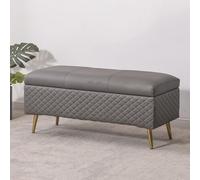 Banc de rangement rembourré avec pieds en métal, repose-pieds extra long pour entrée, couloir et chambre à coucher, grand banc de coffre avec charnière de sécurité (D 80 x 40 x 45 cm)