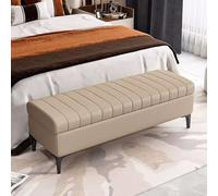 Banc de rangement rembourré beige haut de gamme de 110 cm, ottomans de rangement pour chambre à coucher ou salon, aucun assemblage nécessaire, élégant et fonctionnel