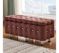 Banc de rangement rembourré bleu avec pieds en métal, design touffeté à boutons, grande capacité pour salon, chambre à coucher, entrée, couleur curry foncé, 100 x 40 x 42 cm, mobilier élégant et
