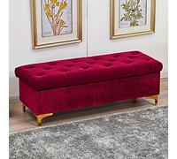 Banc de Rangement Rembourré de Qualité Supérieure, Maison Moderne Chambre à Coucher Salon Couloir Repose-Pieds Banc à Chaussures Bancs Multifonctions, Banc de Rangement en Velours-Rouge Vin