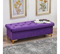Banc de Rangement Rembourré de Qualité Supérieure, Maison Moderne Chambre à Coucher Salon Couloir Repose-Pieds Banc à Chaussures Bancs Multifonctions, Banc de Rangement en Velours-Violet 60x